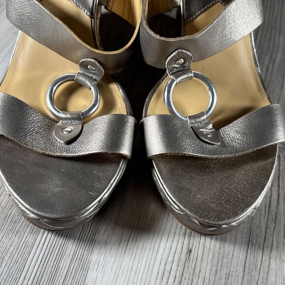 Michael Kors Marin Slide MC Gold Bronze 3.5” Wedge Sandal Silver Ring US 9 - Picture 12 of 16
